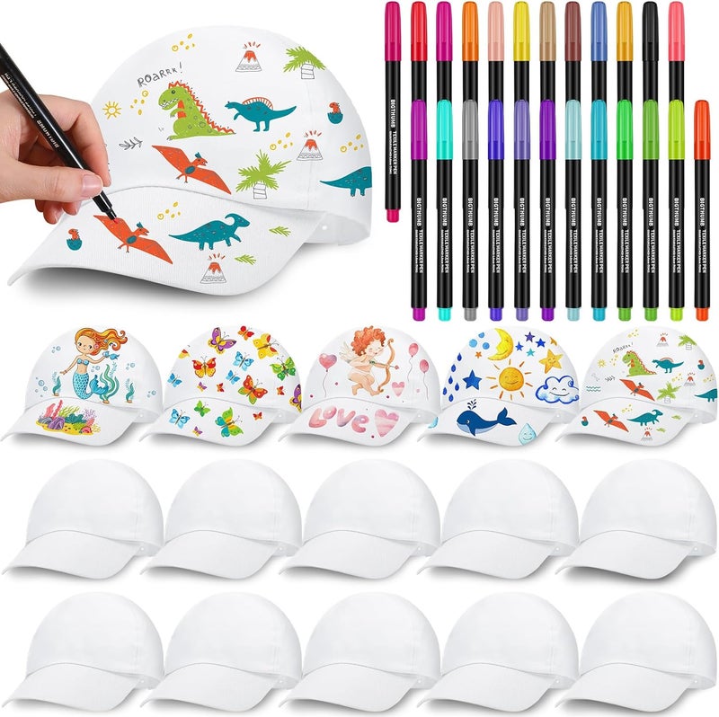 Funnysoft Back to School White DIY Baseball Hat Bulk for Kid First Day of School Classroom Decorate Your Own Cap with Marker - Image 1